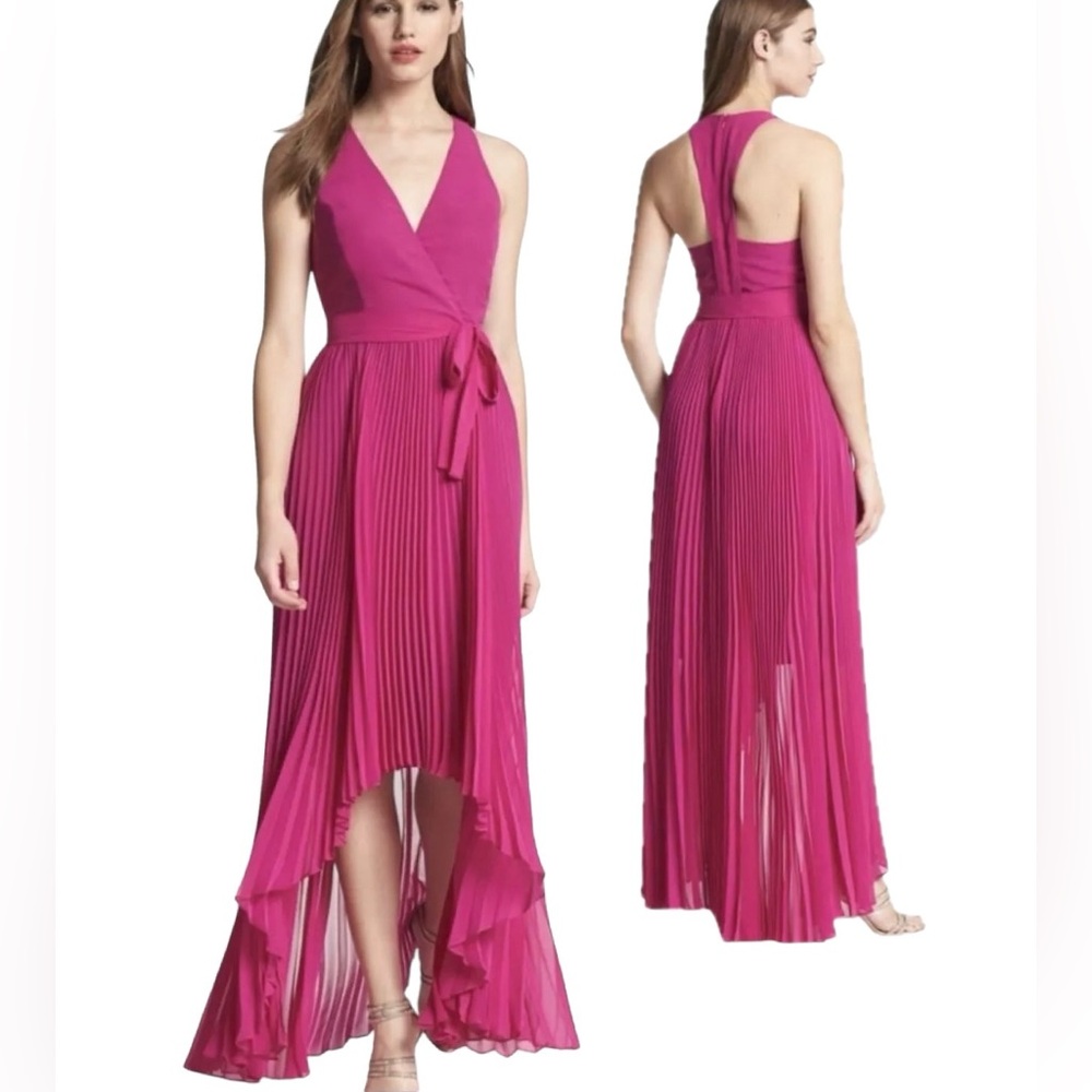 NWT Max & Cleo $188 Alyssa Hi-Low Pleated Fuchsia Maxi Event Gown Dress Sz 4